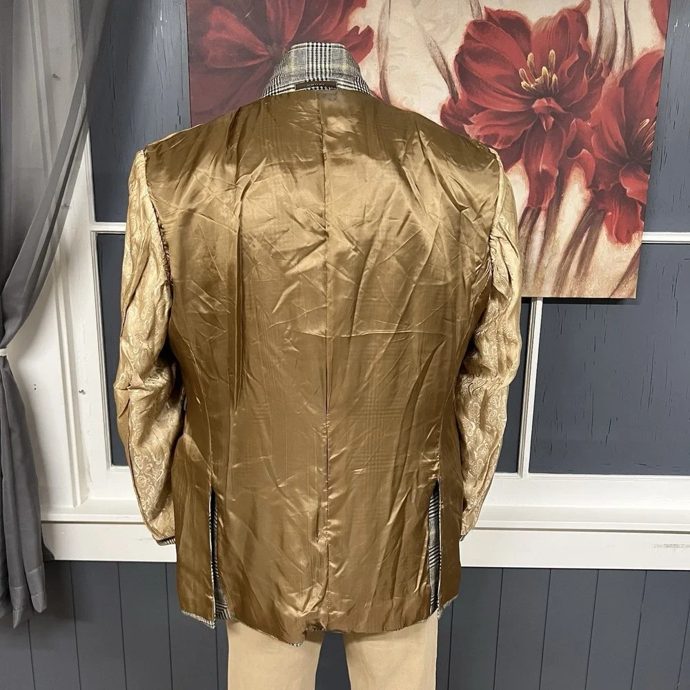 John W. Nordstrom Cashmere Blazer Jacket Sport Coat Mens 46R Cream/Brown/Black